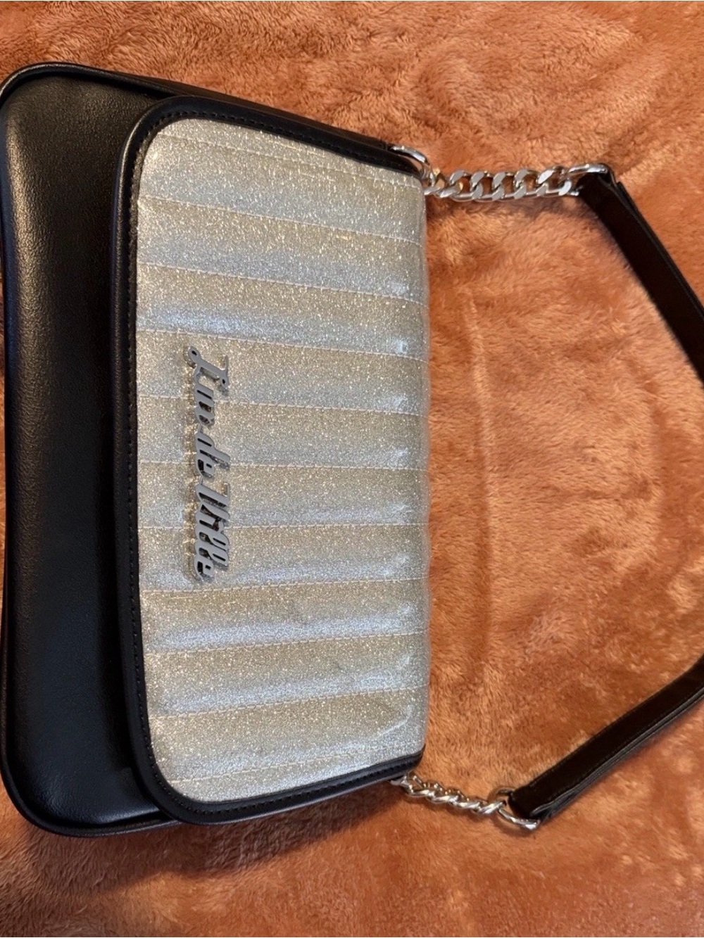 Lux de Ville Mini Gambler Black and Metallic Silver Faux Leather Purse